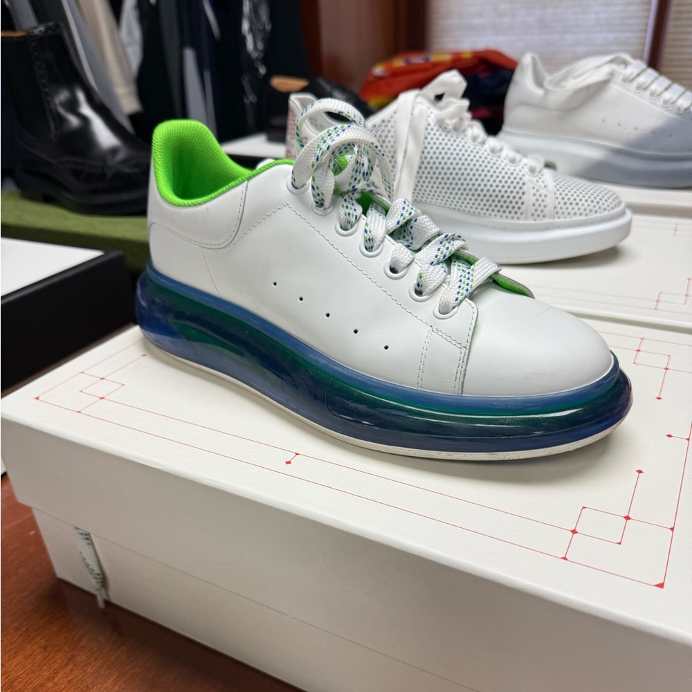 Alexander McQueen White Sneakers with Green and Blue Accents